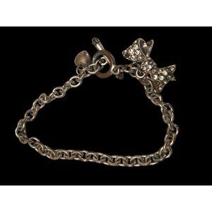 Juicy Couture Silver-Tone Charm Bracelet Rhinestone Bow  Heart  CharmToggle Clas